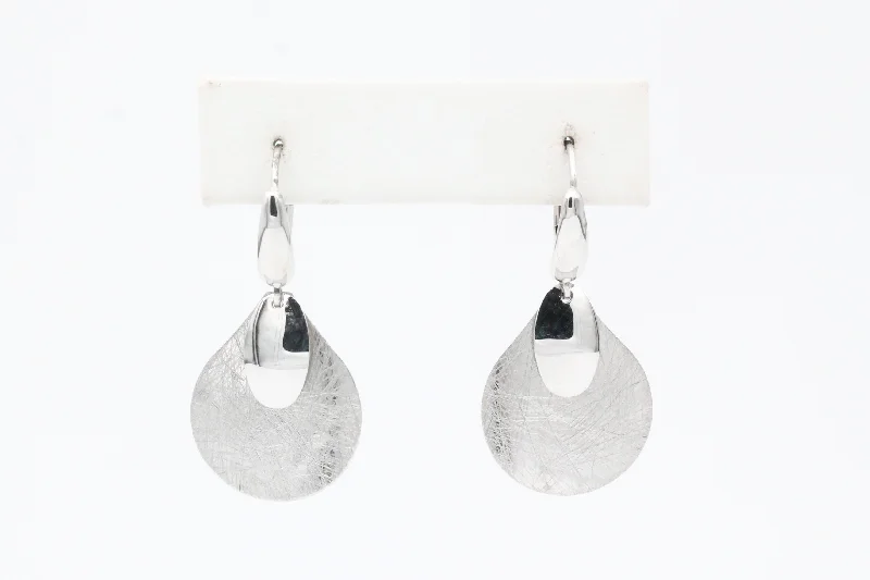 Beaded Dangle Earrings-White Gold Matte Finish Domed Earrings