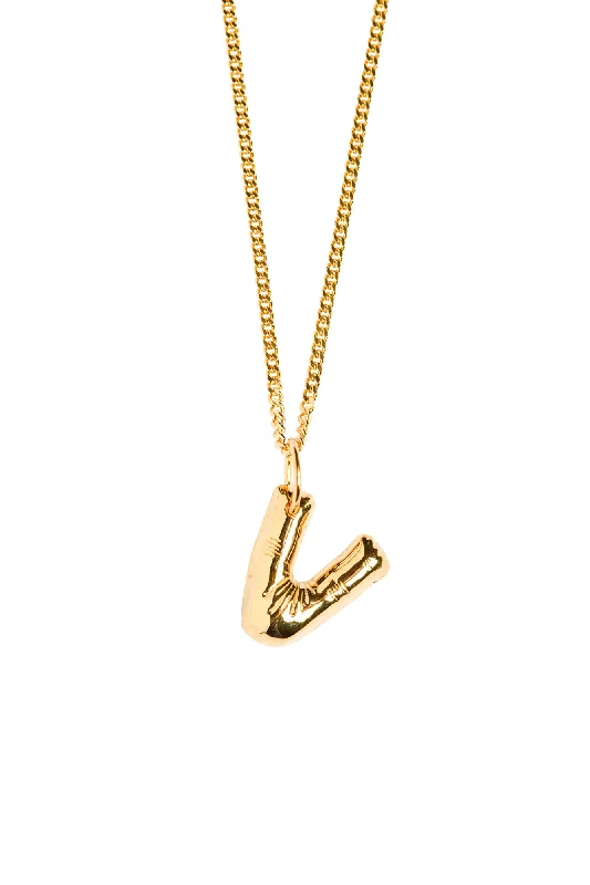 Customizable Crystal Necklace-Letter V Gold Plated Necklace