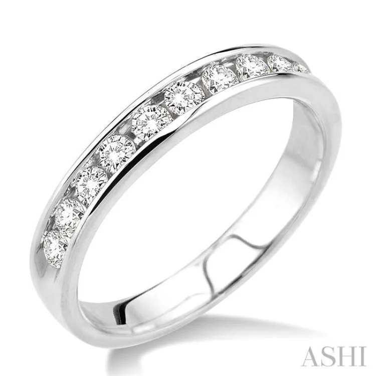 Platinum Diamond Ring-1/2 ctw Round Cut Diamond Wedding Band in 14K White Gold