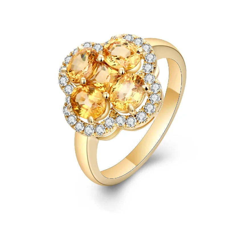 Silver Ring with Sapphire-Yellow Sapphire and Diamond Ring