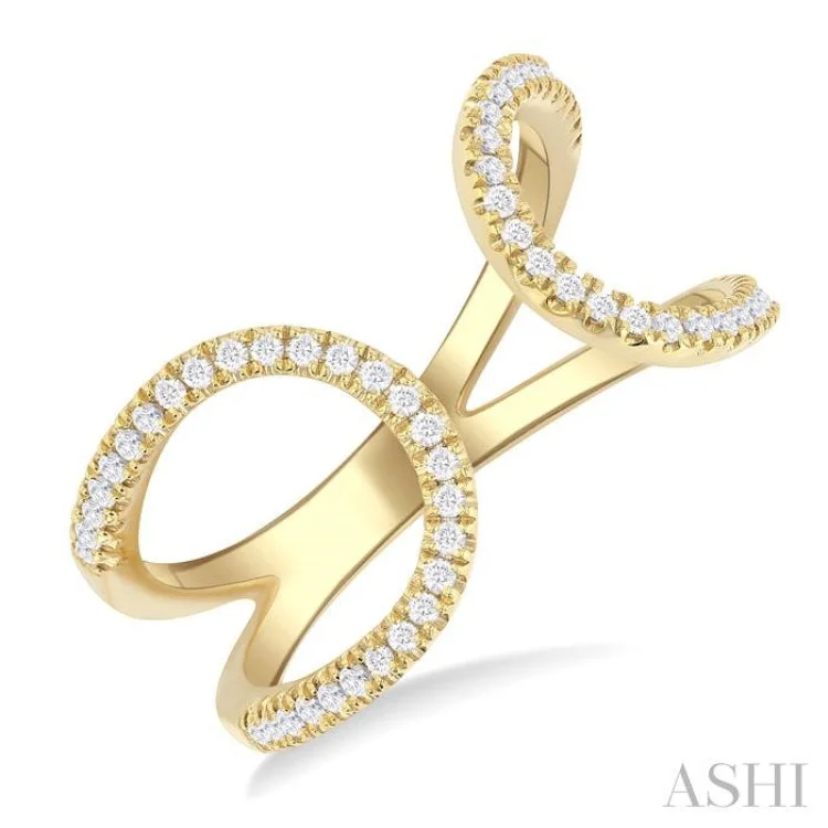 Dainty Gold Ring-1/3 ctw Split U-Shaped Round Cut Diamond Open Fashion Ring in 10K Yellow Gold