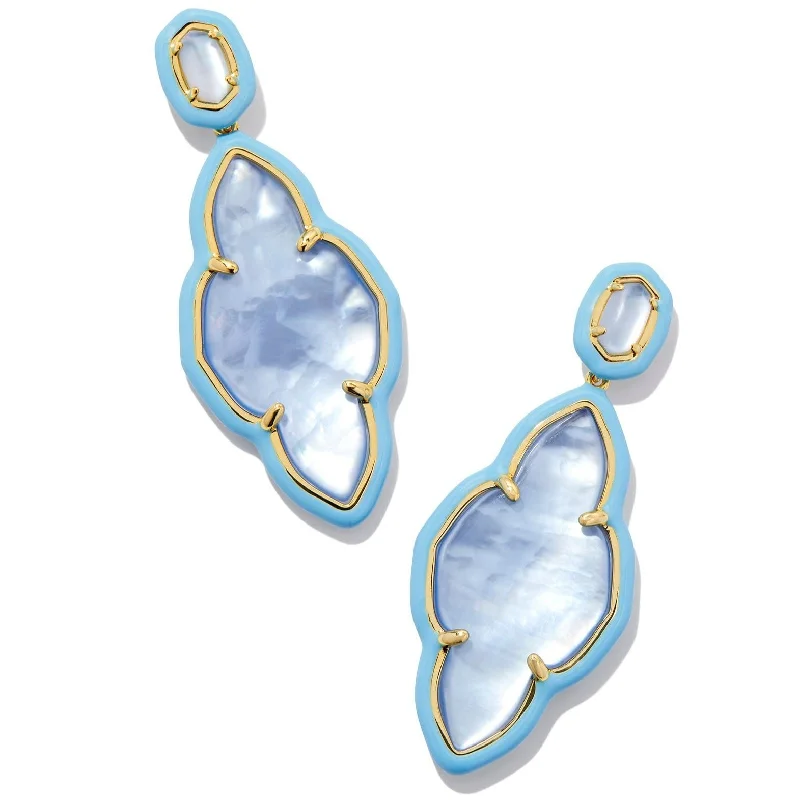 Modern Bridal Earrings-Kendra Scott | Abbie Gold Enamel Frame Statement Earrings in Periwinkle Illusion