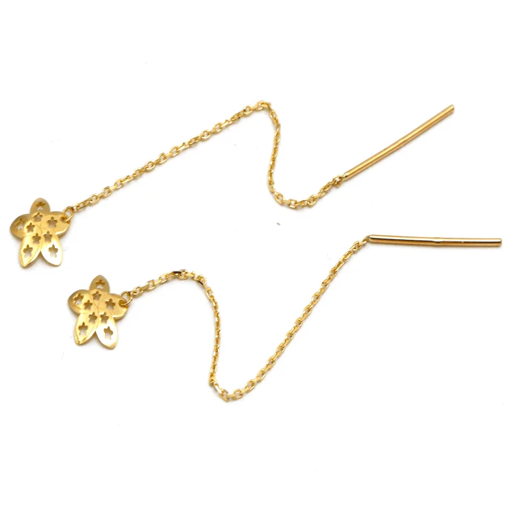 Large Stud Earrings-Real Gold Net Flower Drop Hanging Drop Earring Set 7199 E1844