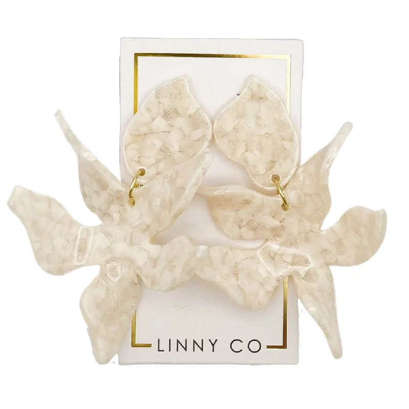 Diamond Stud Earrings-Linny Co | Flora Drop Earrings in White Shell