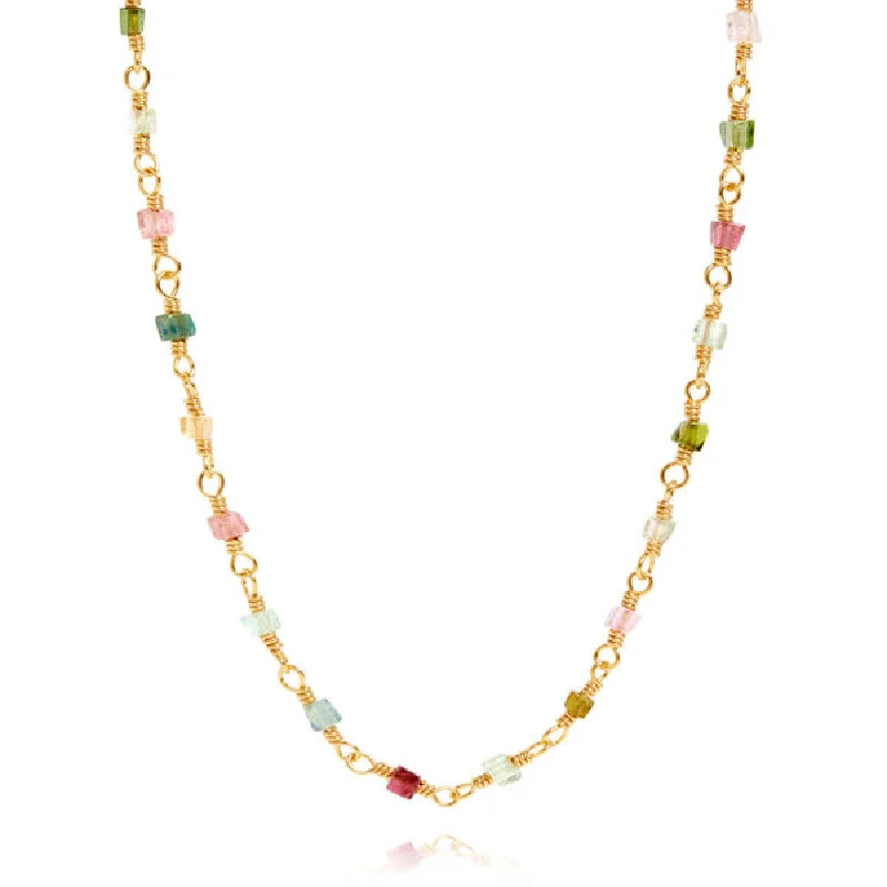 Fashionable Necklace for Women-Mixed coloured 18K Gold Plated Necklace w. Tourmalines