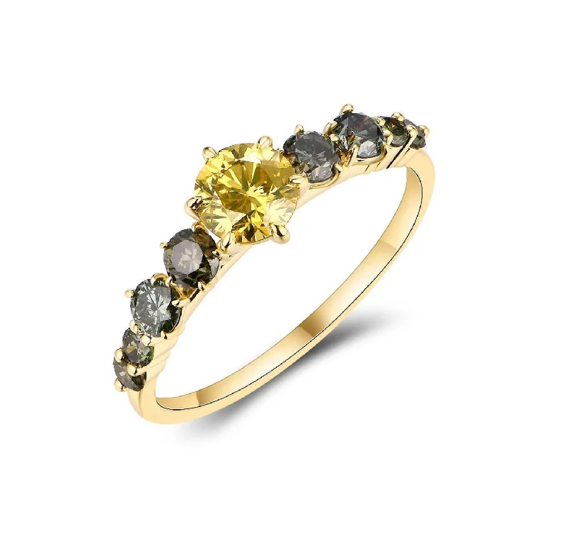 Platinum Diamond Ring-Yellow & Green Diamond Half Eternity Ring