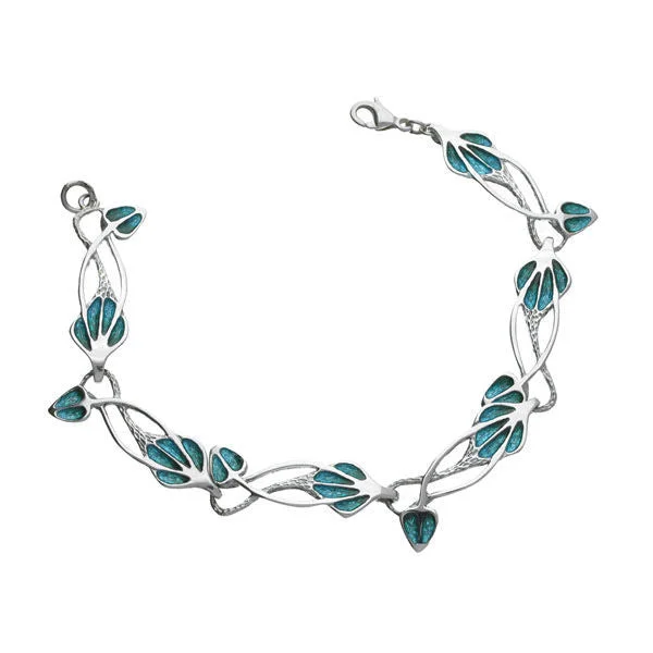 Dainty Beaded Bracelet for Women-Rennie Mackintosh Enamelled Art Nouveau Bracelet in Silver