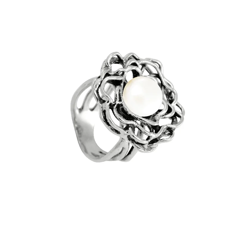 Elegant Wedding Ring-Flowery Pearl Ring R11021