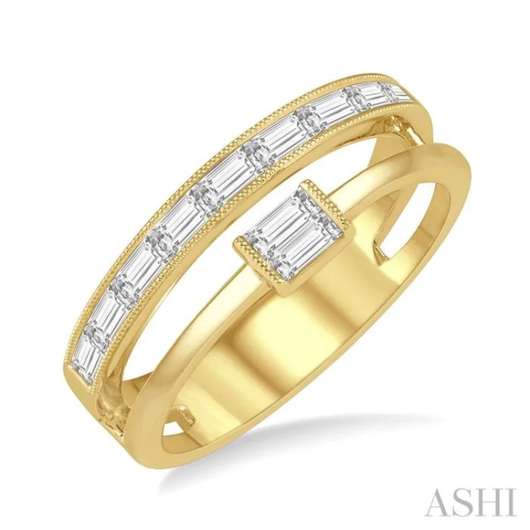 Custom Wedding Ring Set-1/2 ctw Split Baguette Diamond Fashion Ring in 14K Yellow Gold