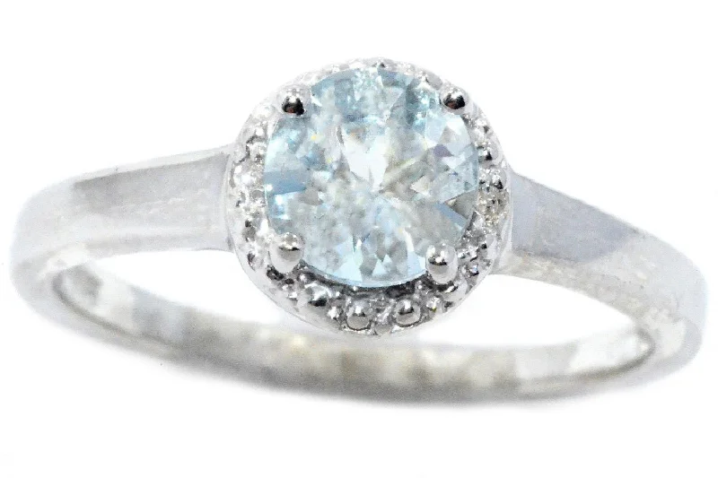 Trendy Wedding Rings-14Kt White Gold Genuine Aquamarine & Diamond Round Ring