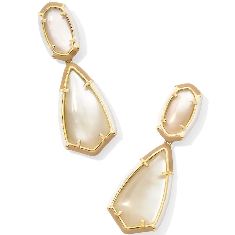 Simple Silver Earrings-Kendra Scott | Camry Gold Enamel Frame Statement Earrings in Natural Mother of Pearl