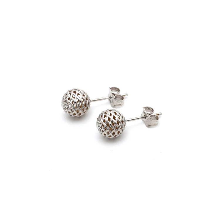 Tiny Huggie Earrings-Real Gold Round Net Stud White Gold Earring Set 0212 E1623