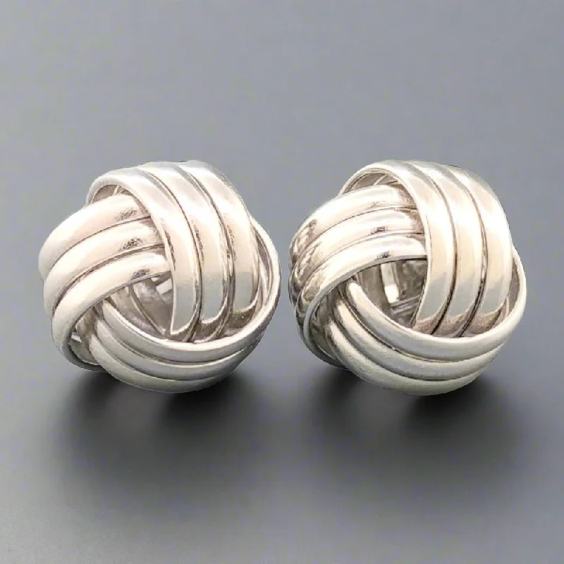 Classic Gold Stud Earrings-Sterling Silver 10mm Ribbed Knot Earrings