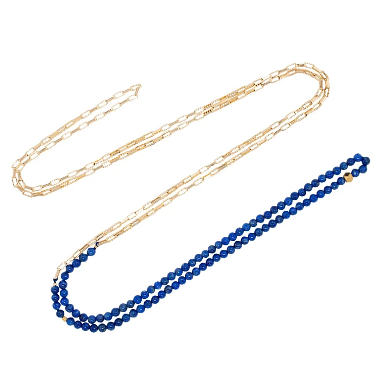 Fashionable Pendant Necklace-Multi Gold Plated Necklace w. Lapis