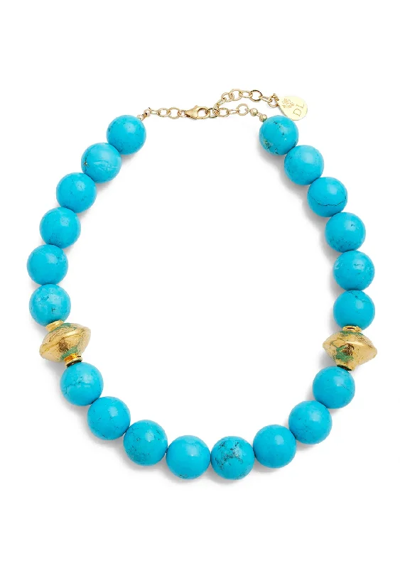 Designer Necklace for Evening-Turquoise Gold Accent Necklace