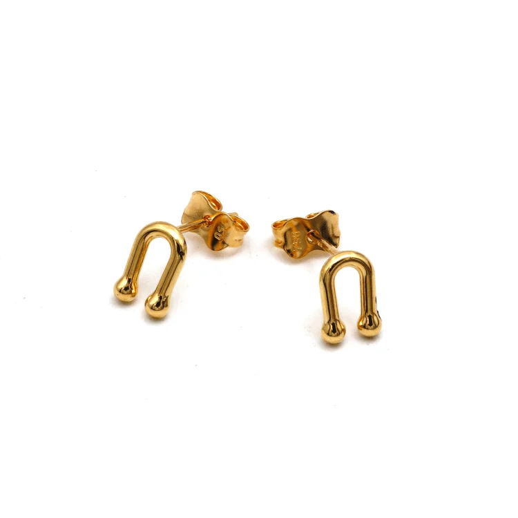 Black Diamond Earrings-Real Gold 3D GZTF Hardware Small U Link Stud Earring Set E1852