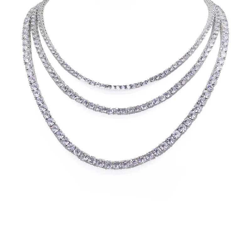 Wedding Necklace with Crystals-The Silver Bling Tennis Necklace