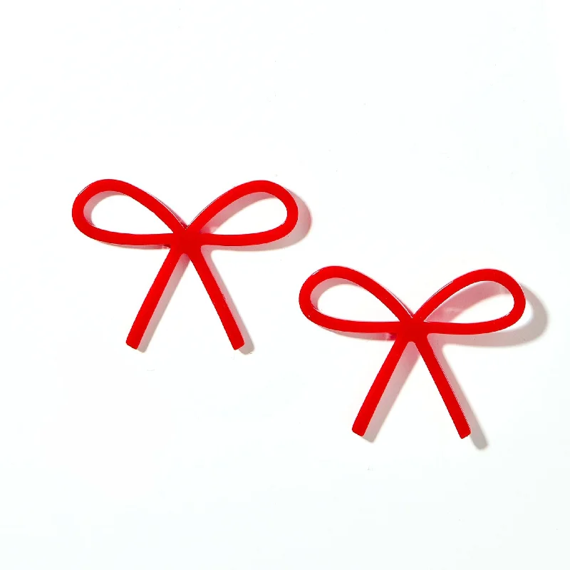 Crystal Hoop Earrings-Linny Co | Lola Bow Earrings in True Red