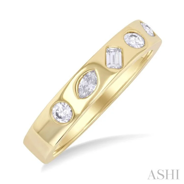 Unique Gemstone Ring for Women-3/8 ctw Mixed Shape Diamond Cut Fashion Band in 14K Yellow Gold