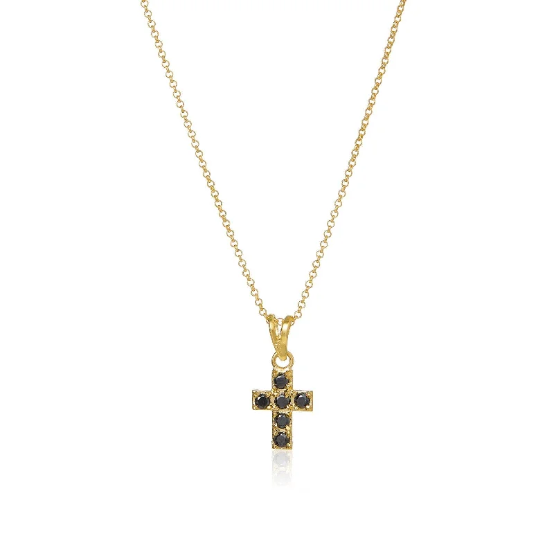 Vintage Silver Necklace-Cross 18K Gold Plated Necklace w. Spinel