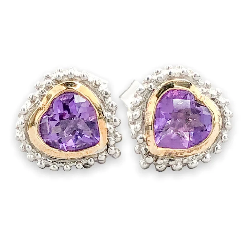 Handmade Earrings for Weddings-SS Amethyst Heart Stud Earrings