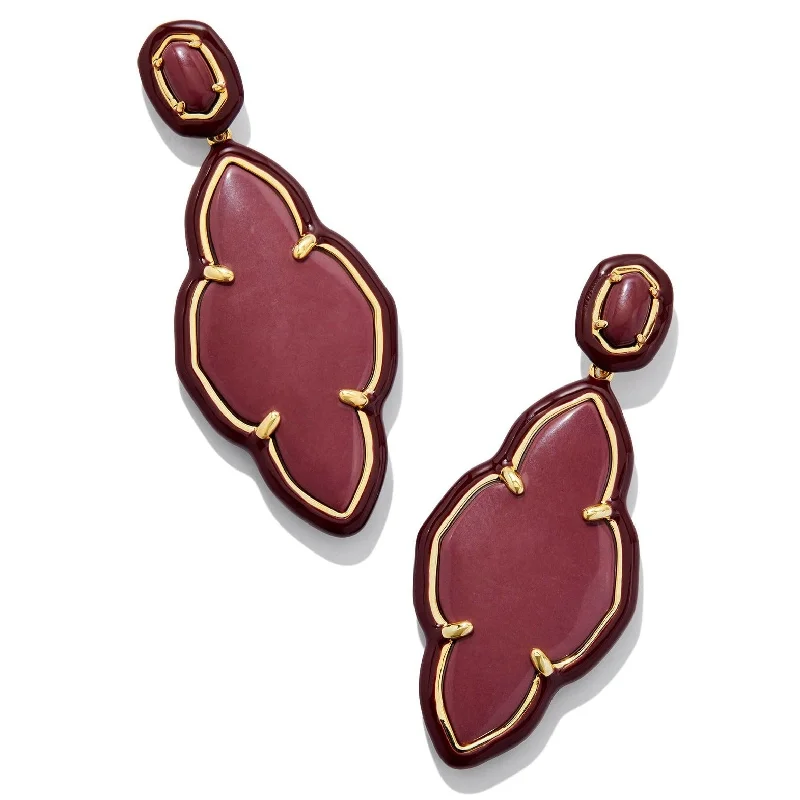 Bridal Earrings with Diamonds-Kendra Scott | Abbie Gold Enamel Frame Statement Earrings in Maroon Magnesite