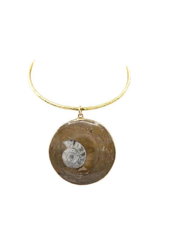 Unique Chain Necklace-Ammonite Pendant Gold Bar Necklace