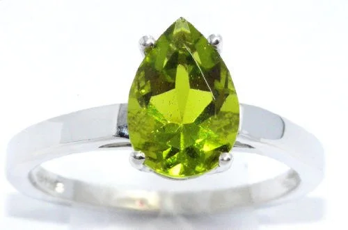 Elegant Rose Gold Engagement Ring-2 Ct Peridot Pear Ring .925 Sterling Silver Rhodium Finish