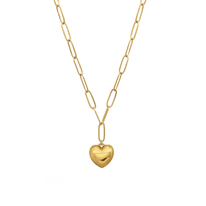 Designer Necklace for Special Occasions-Gold Paperclip Chain Link Necklace - Bubbly Heart