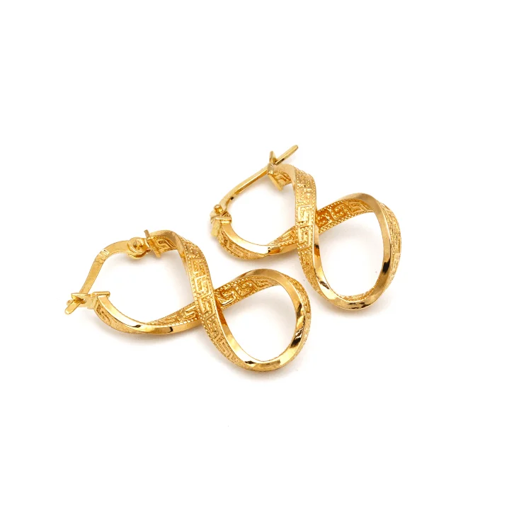 Modern Stud Earrings-Real Gold Twisted Maze Hoop Earring Set 3324/1/E E1785