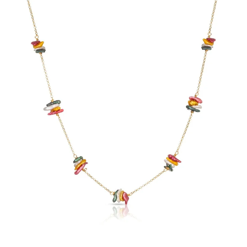 High-Quality Gemstone Necklace-Collar Fiji Rainbow 18K Gold Plated Necklace w. Beads