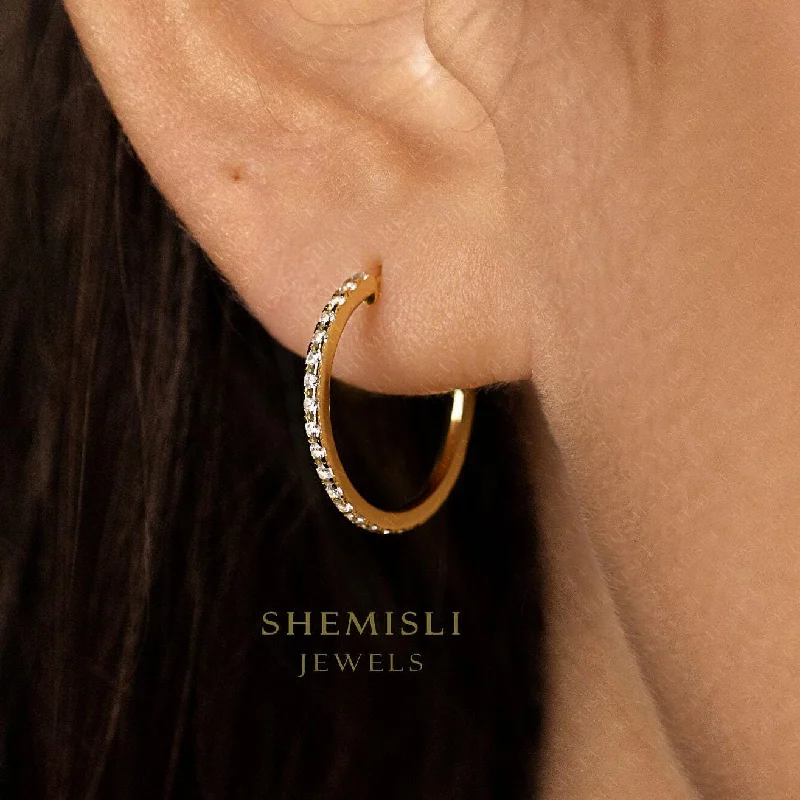 Colorful Earrings for Teens-Large CZ C Shape Hoop Style Stud Earrings, Gold, Silver - SS441