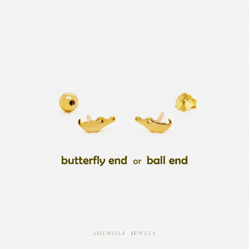 Beautiful Drop Earrings-Tiny Crocodile Stud Earrings, Unisex, Gold, Silver SHEMISLI SS633 Butterfly End, SS634 Screw Ball End (Type A) LR