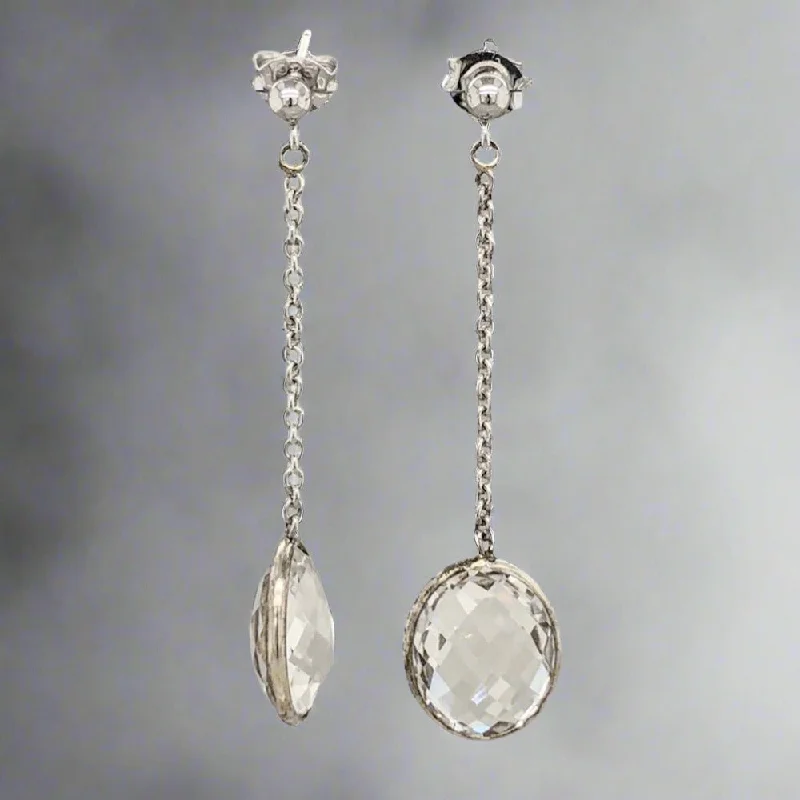 Designer Earrings for Women-SS Faceted Lab-Created Quartz Dangle Earrings