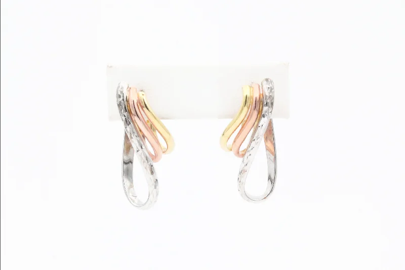 Gold Earrings for Teens-Tri-tone Multi Hoop Earrings