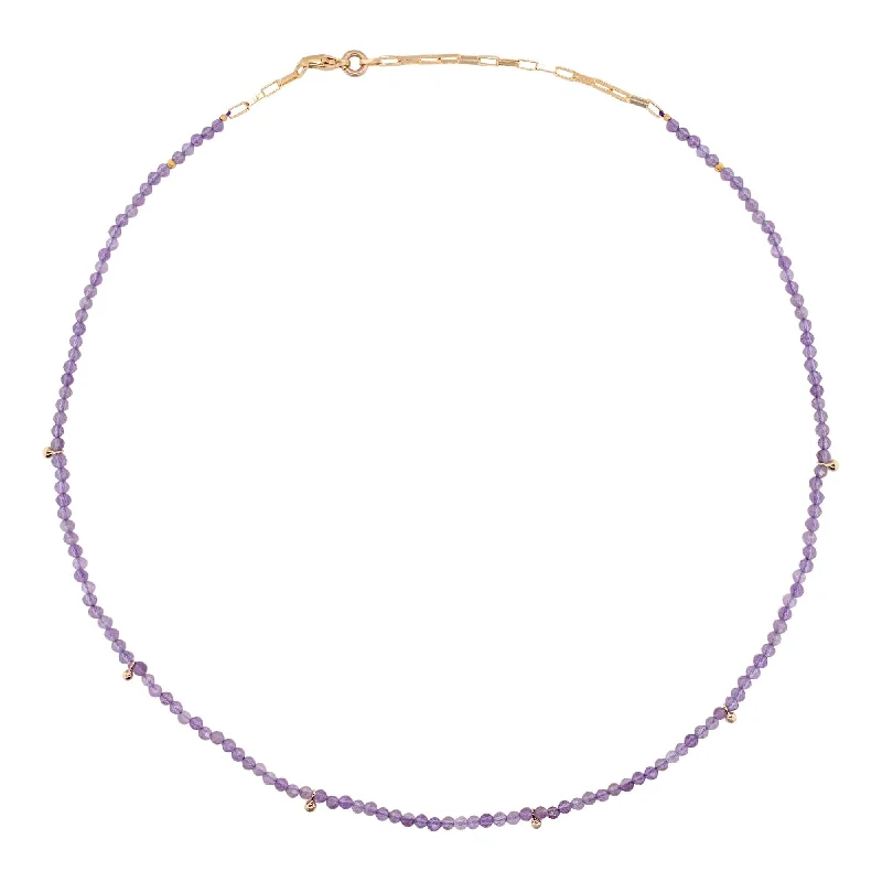 Wedding Necklace with Crystals-Gold Plated Necklace w. Amethyst