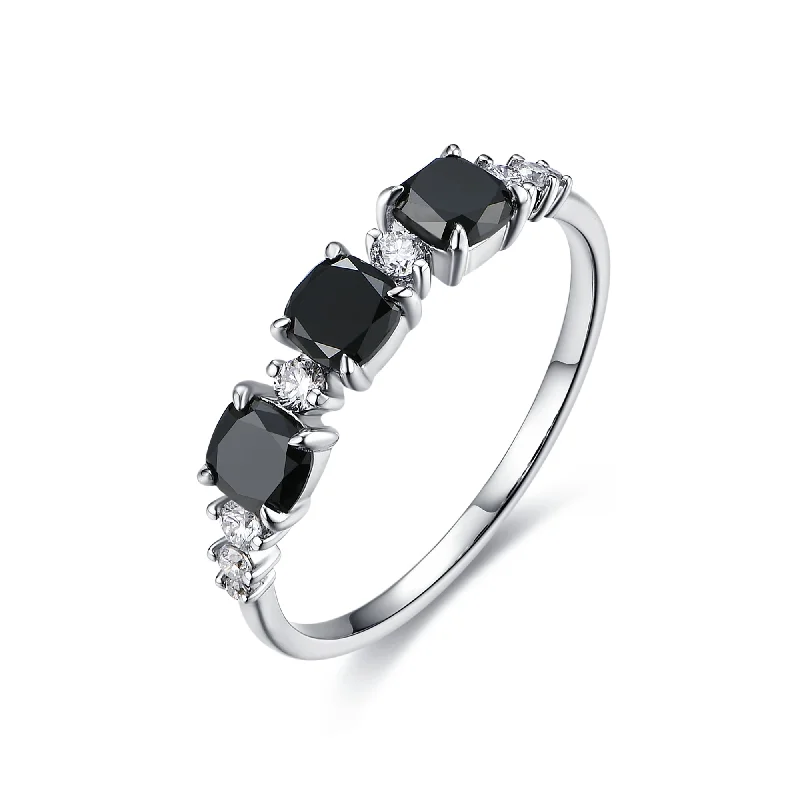 Unique Gemstone Ring for Women-Three Eye Black Diamond Ring