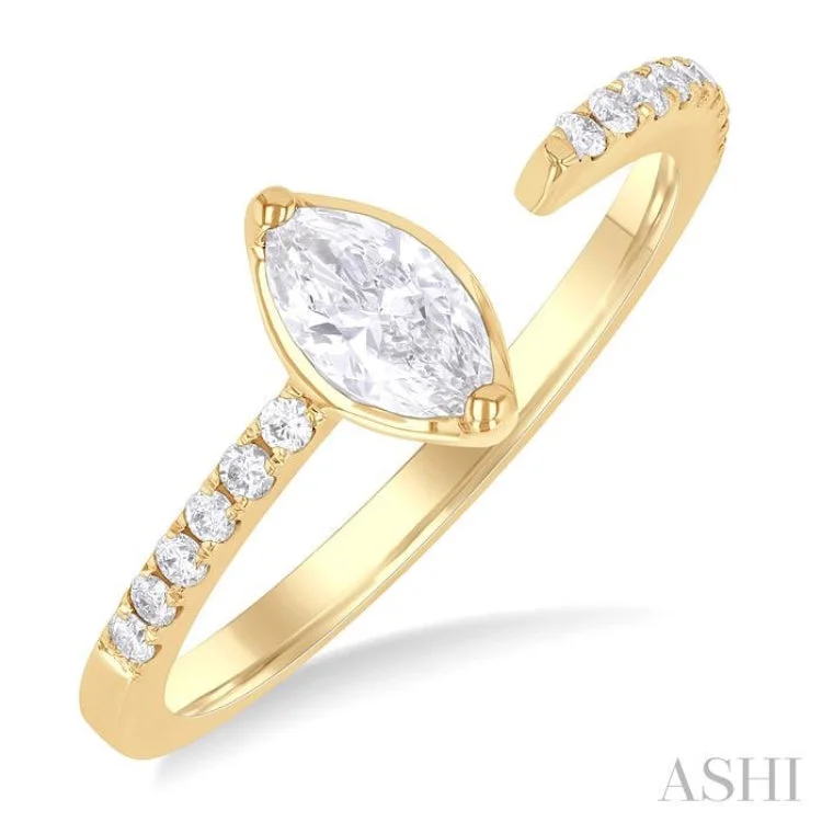 Diamond Ring for Wedding Day-3/8 ctw Marquise and Round Cut Diamond Fashion Open Ring in 14K Yellow Gold