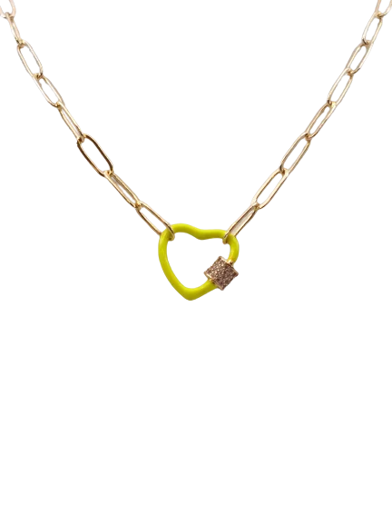 Bridesmaid Necklace for Wedding-Gold Paperclip Chain Link Necklace - Neon Hearts