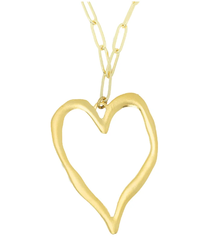 Beautiful Diamond Necklace-The Large Gold Paperclip Matte Heart Necklace