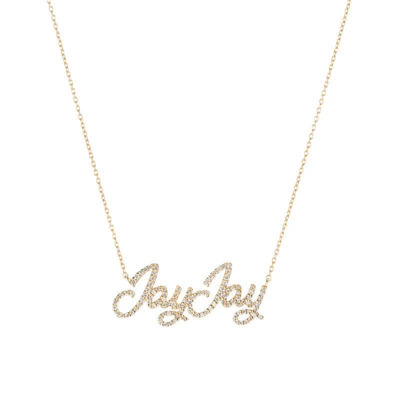 Beautiful Gold Pendant Necklace-Diamond Pavé Personalized Cursive Necklace