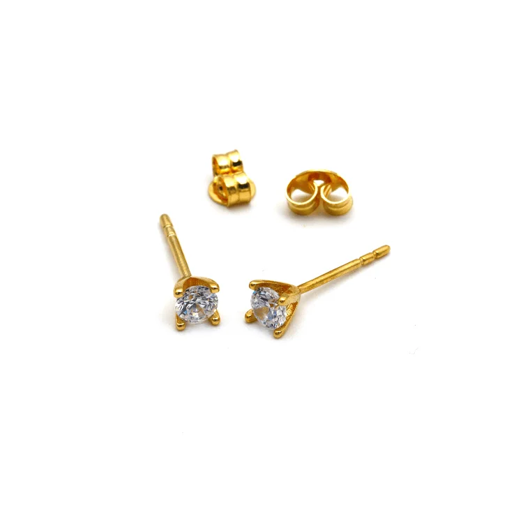 Minimalist Gold Earrings-Real Gold Small Stud Stone 3 MM Earring Set 0904 E1754