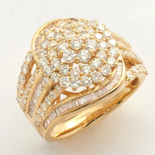 Silver Ring for Women-14KY 2.50CTW ROUND CLUSTER RING - BAGUETTE DIAMOND