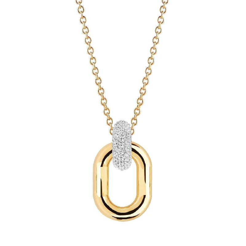 Long Gold Necklace-Capri Due Gold Plated Necklace w. White Zirconias