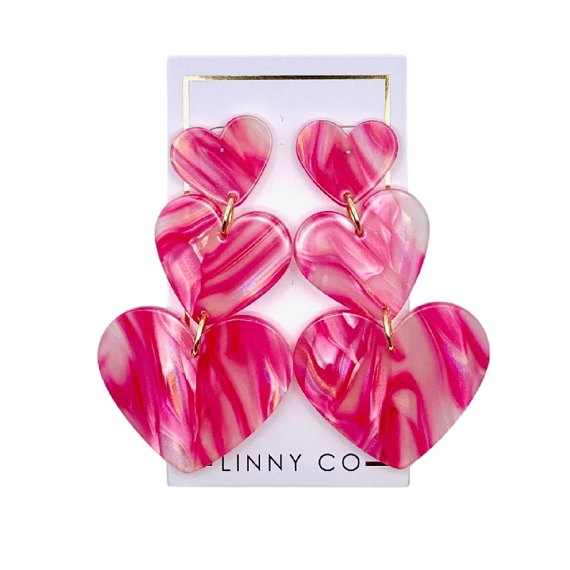 Dainty Gold Earrings-Linny Co | Penny Heart Drop Earrings in Love Struck Pink