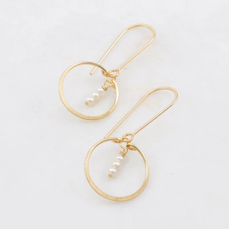 Tiny Huggie Earrings-Petite Circle Gem Drop Earrings with Fresh Water Pearls