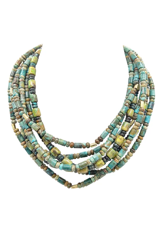 Chunky Statement Necklace-Green Turquoise 7 Multi Strand Necklace