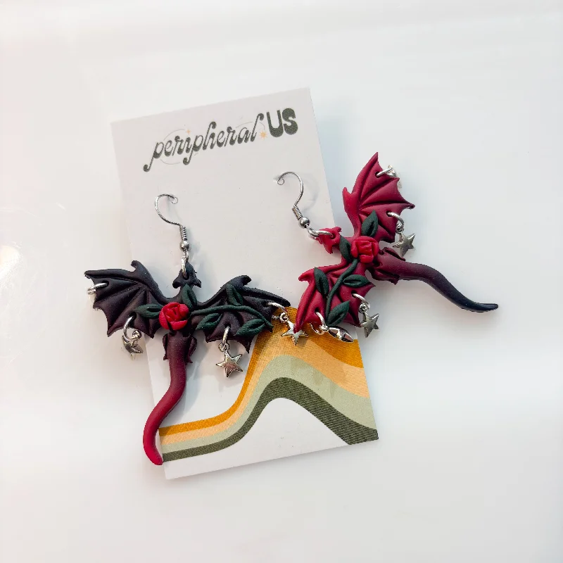 Cute Animal Earrings-GOTHIC ROSE DRAGON EARRINGS