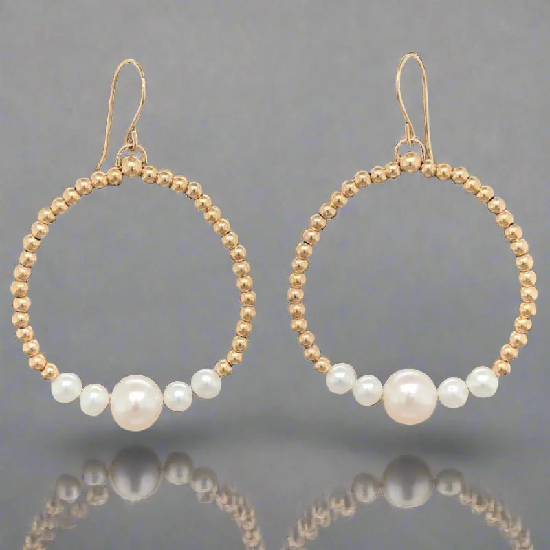 Modern Silver Earrings-14K Y Gold FWP & Bead Circle Drop Earrings