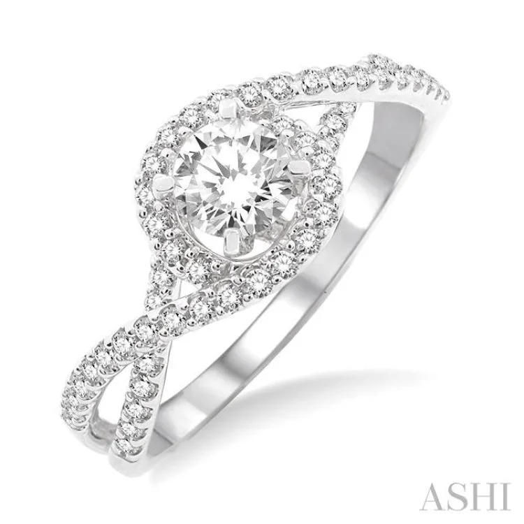 Stunning Engagement Ring-5/8 ctw Diamond Engagement Ring with 1/3 ct Round Cut Center Stone in 14K White Gold